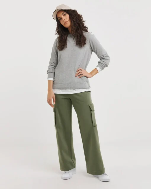 Khaki Wide Leg Cargo Joggers