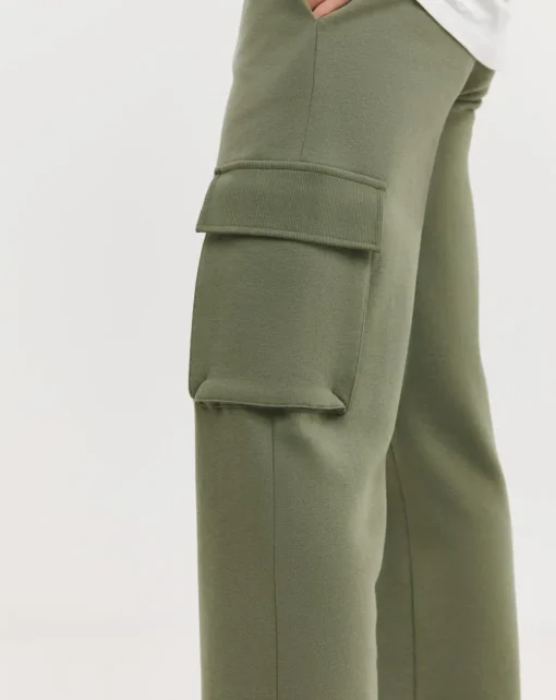 Khaki Wide Leg Cargo Joggers