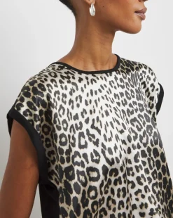 Leopard Print Satin Front Jersey Back Top