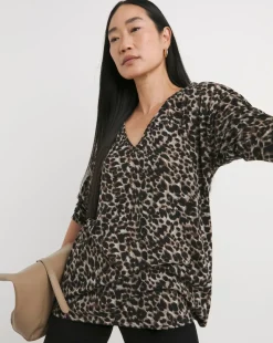 Leopard Print Soft Touch V Neck Longline Top