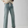 Light Blue Tie Front Wide Leg Jeans