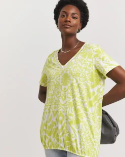 Lime Print Short Sleeve Bubble Hem Top