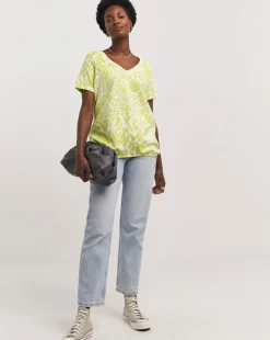 Lime Print Short Sleeve Bubble Hem Top
