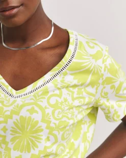 Lime Print Short Sleeve Bubble Hem Top