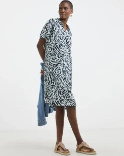 Linen Mix Collared Tunic Dress