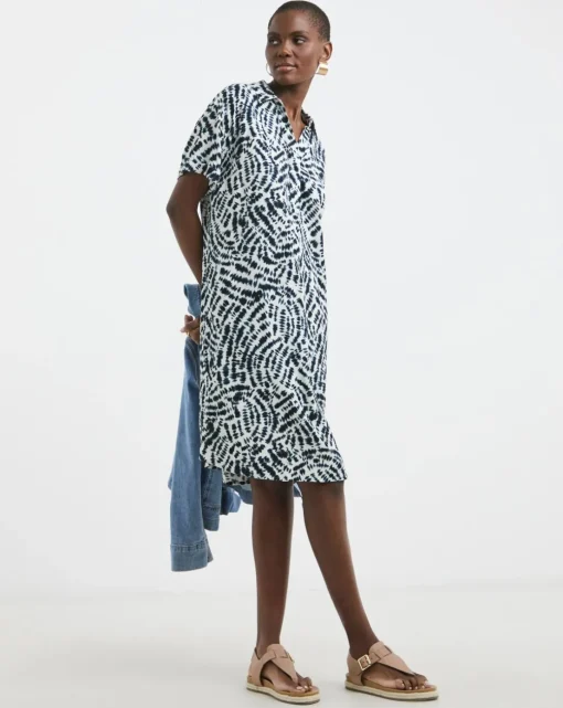 Linen Mix Collared Tunic Dress