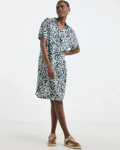 Linen Mix Collared Tunic Dress