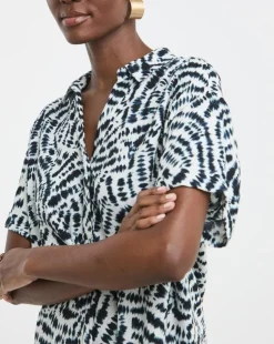 Linen Mix Collared Tunic Dress