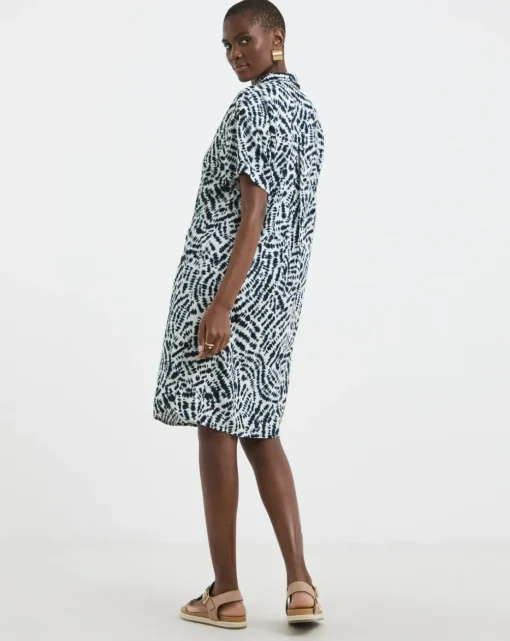 Linen Mix Collared Tunic Dress