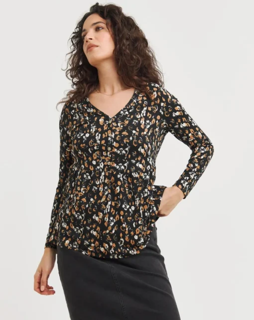 Long Sleeve Button Detail Top