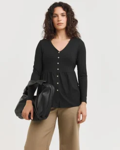 Long Sleeve Button Detail Top