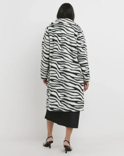 Longline Zebra Print Faux Fur Coat