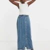 Lyocell Button Front Midi Denim Skirt