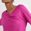 Magenta Twist Asymmetric Neck Long Sleeve Top