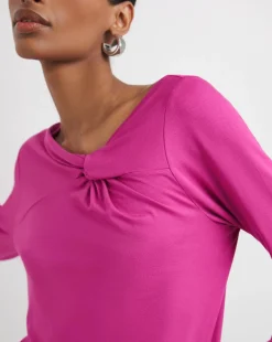 Magenta Twist Asymmetric Neck Long Sleeve Top