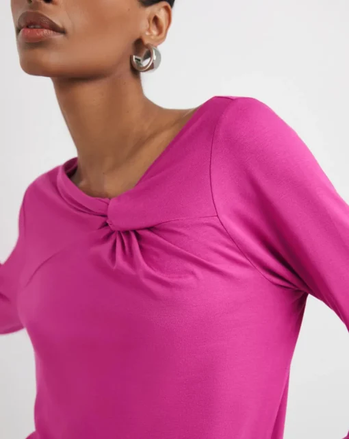 Magenta Twist Asymmetric Neck Long Sleeve Top