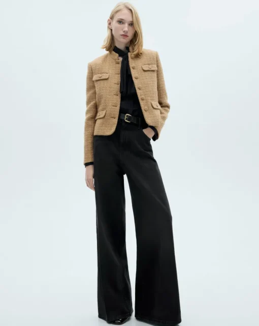 Mango Tweed Jacket with Stand Up Collar