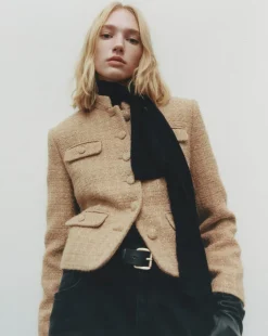 Mango Tweed Jacket with Stand Up Collar