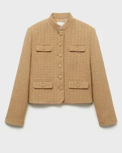 Mango Tweed Jacket with Stand Up Collar