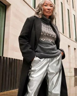 Metallic PU Leather Look Straight Leg Trouser