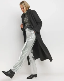 Metallic PU Leather Look Straight Leg Trouser