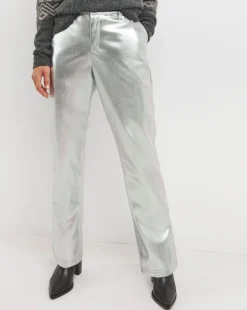 Metallic PU Leather Look Straight Leg Trouser