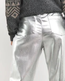 Metallic PU Leather Look Straight Leg Trouser