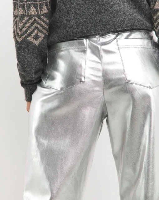 Metallic PU Leather Look Straight Leg Trouser