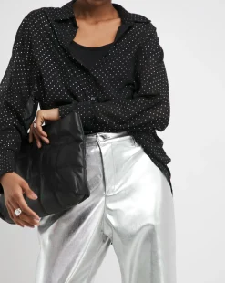 Metallic PU Leather Look Straight Leg Trouser
