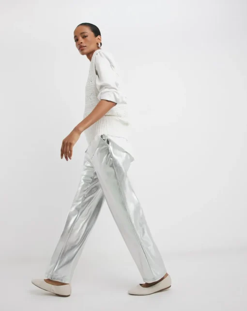 Metallic PU Leather Look Straight Leg Trouser