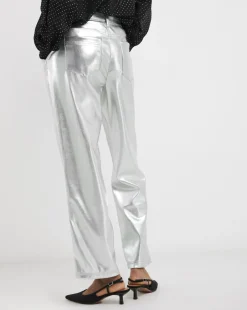 Metallic PU Leather Look Straight Leg Trouser