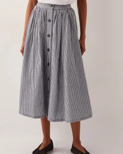 Monsoon Bea Gingham Button Midi Skirt