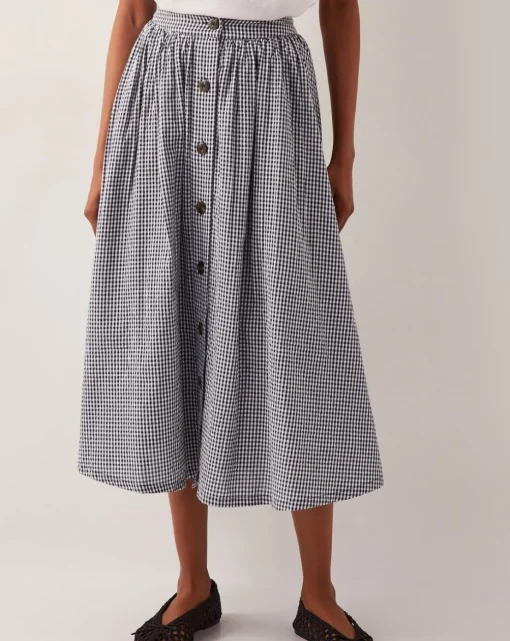 Monsoon Bea Gingham Button Midi Skirt