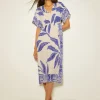Monsoon Dina Palm Print Midi Dress