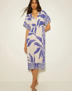 Monsoon Dina Palm Print Midi Dress