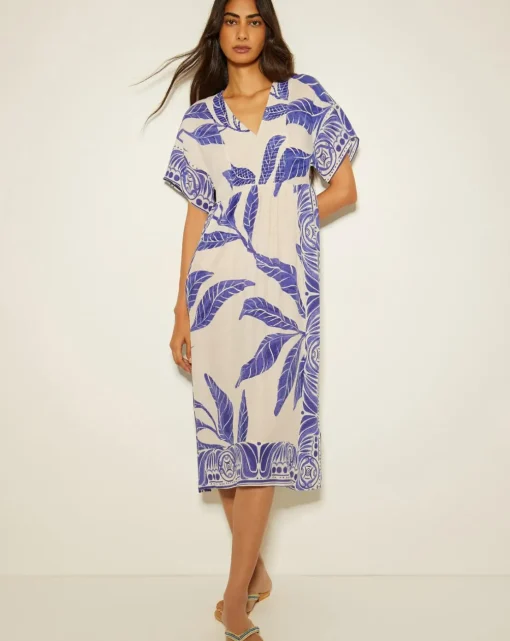 Monsoon Dina Palm Print Midi Dress