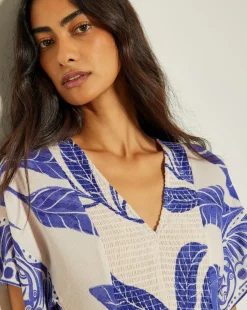 Monsoon Dina Palm Print Midi Dress