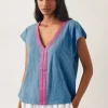 Monsoon Elena Embroidered V-Neck Jersey T-Shirt