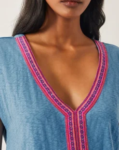 Monsoon Elena Embroidered V-Neck Jersey T-Shirt