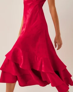 Monsoon Ester Satin Ruffle Midi Dress