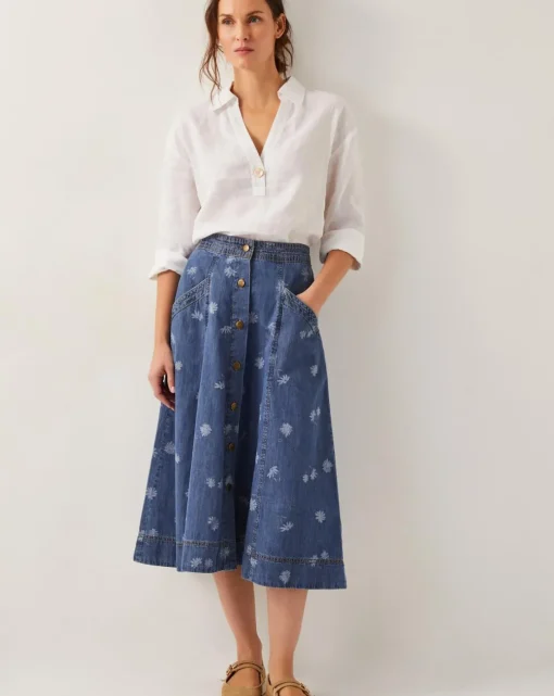 Monsoon Harper Denim Daisy Midi Skirt