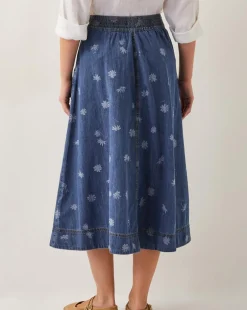Monsoon Harper Denim Daisy Midi Skirt
