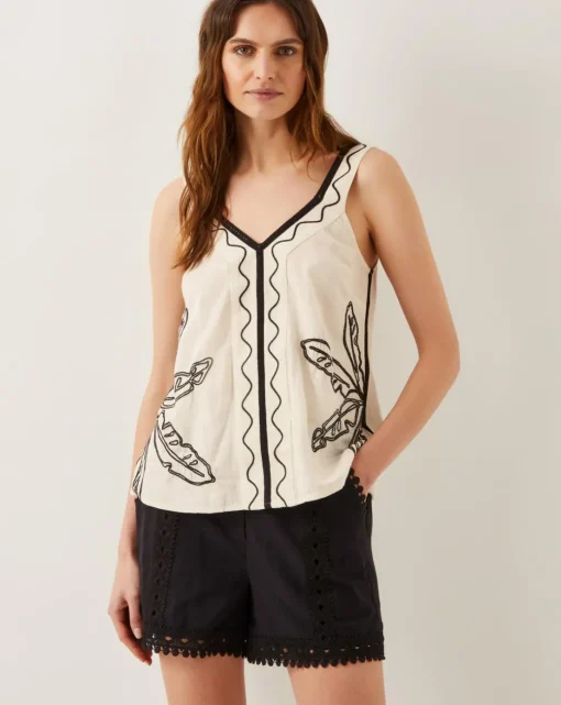 Monsoon Hope Leaf Embroidered Cami Top