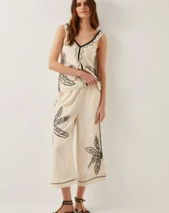 Monsoon Hope Leaf Embroidered Culottes