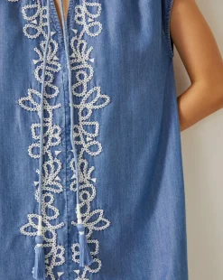 Monsoon Isolde Embroidered Chambray Mini Dress