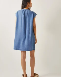 Monsoon Isolde Embroidered Chambray Mini Dress