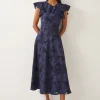Monsoon Josie Flutter Sleeve Floral Jacquard Midi Dress