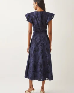 Monsoon Josie Flutter Sleeve Floral Jacquard Midi Dress