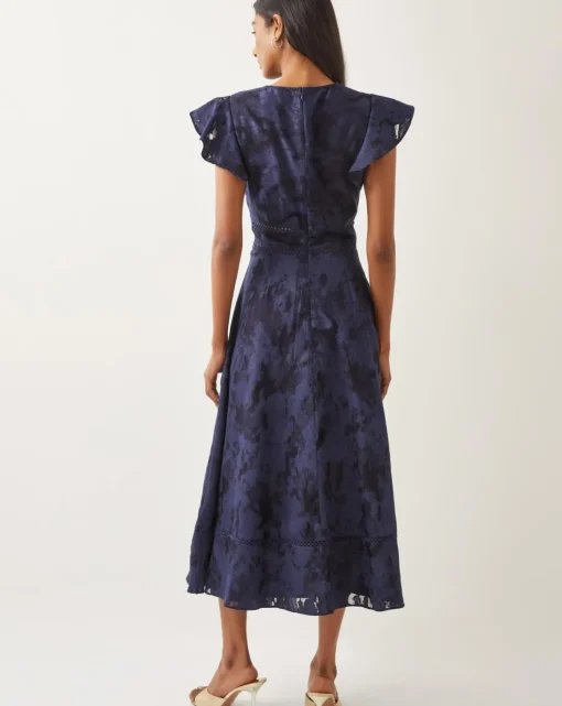 Monsoon Josie Flutter Sleeve Floral Jacquard Midi Dress