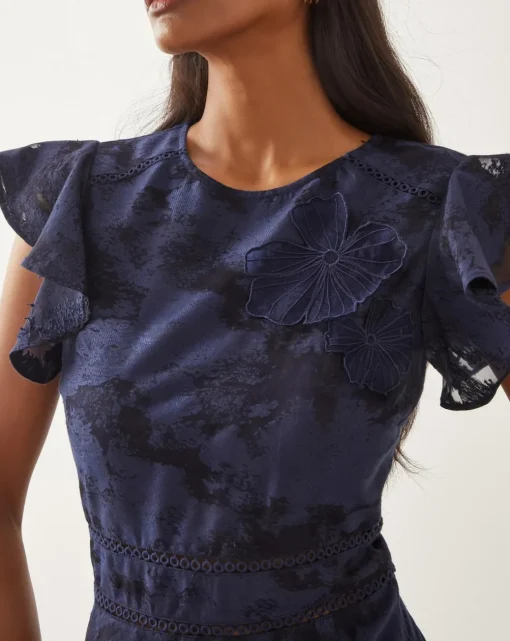 Monsoon Josie Flutter Sleeve Floral Jacquard Midi Dress